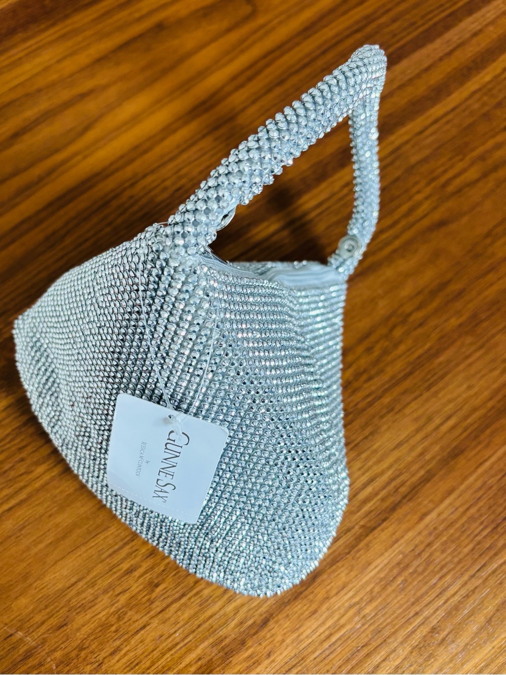NWT Gunne Sax by Jessica McClintock silver rhinestone evening bag